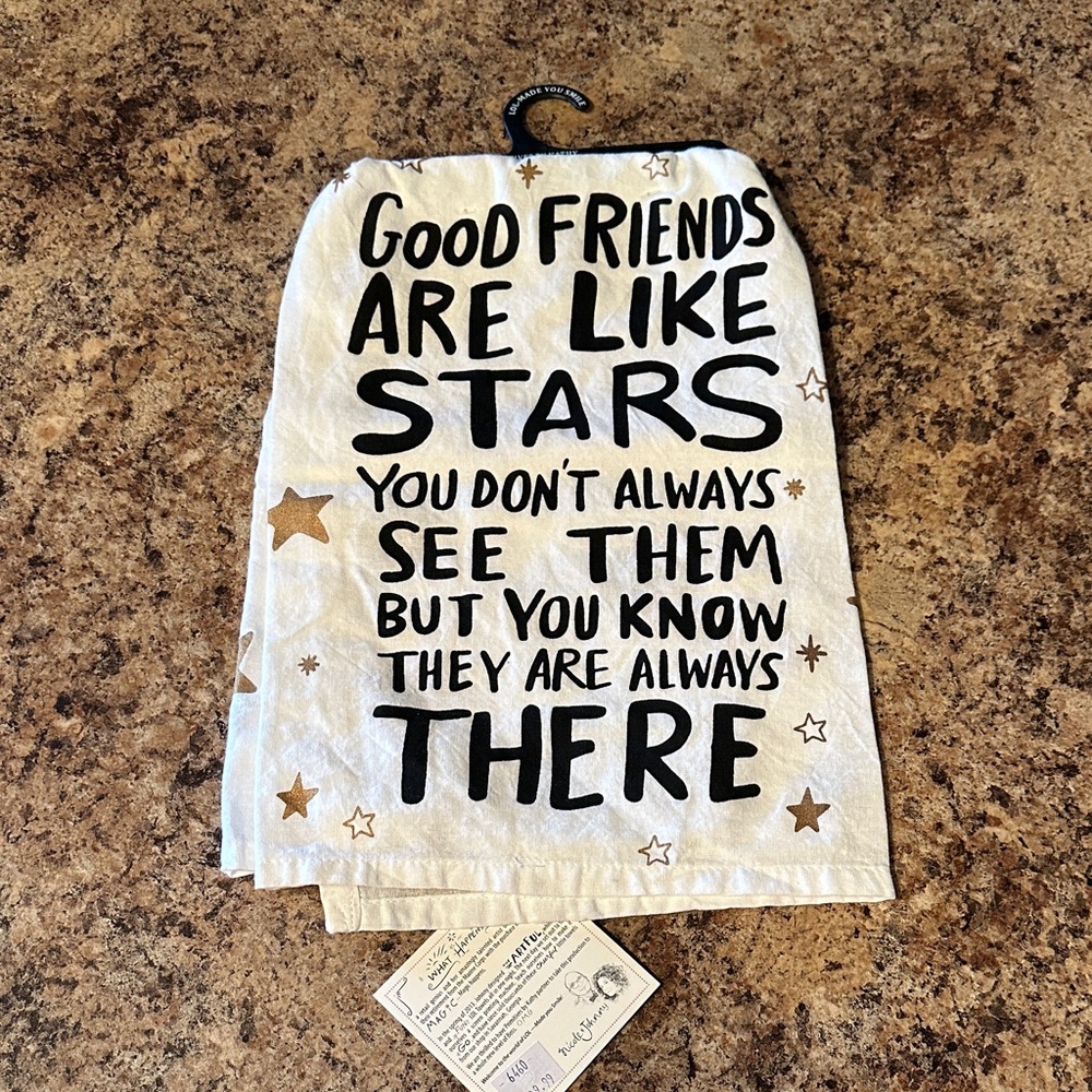 Good Friends Are Like Stars Cotton Kitchen Towel - White with Black & Gold Print